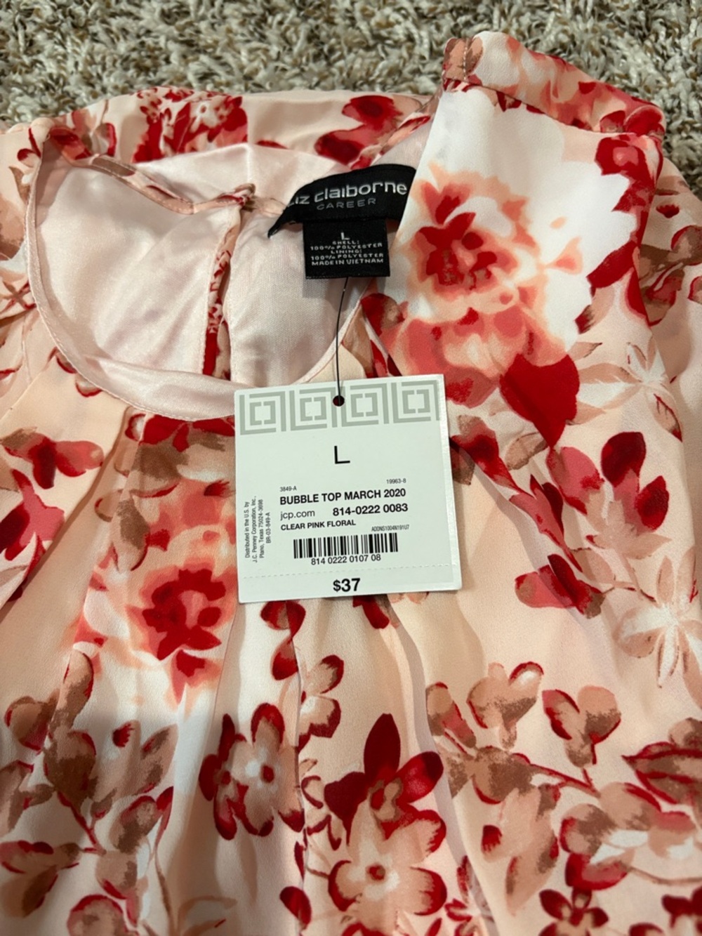 NWT-Liz Claiborne Floral Sleeveless Camisole in Pink and Red - Large - Picture 8 of 8